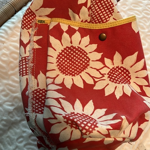 Lucky Canvas Tote, Sturdy,Rust color, off-white sunflowers, yellow accents - Picture 3 of 7